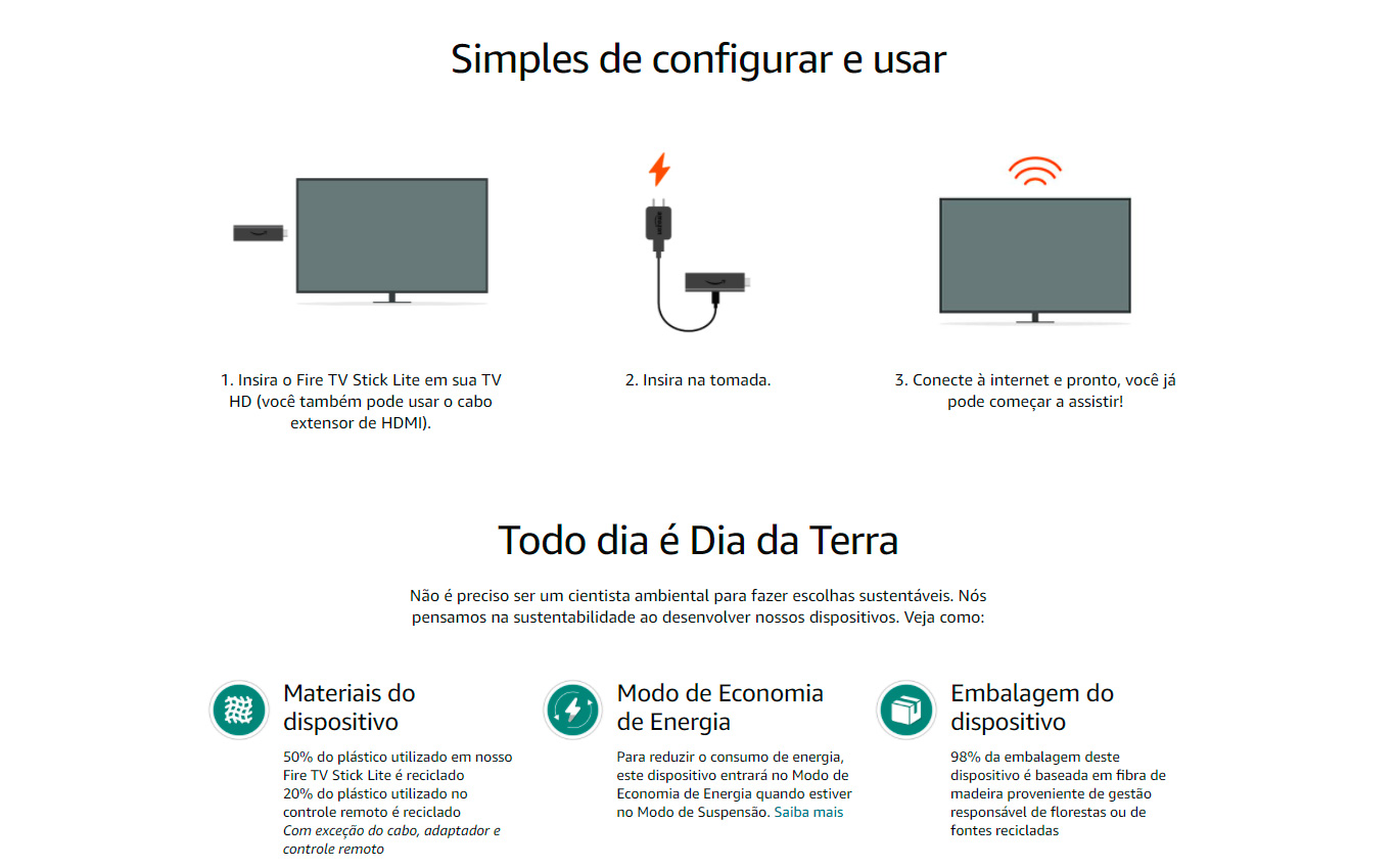 Fire TV Amazon Stick Lite com Controle Remoto Lite por Voz com Alexa - Modelo 2020
